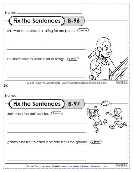 Fix the Sentences B-96 through B-100 (Printable PDF Worksheet)