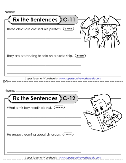 Fix the Sentences C-11 through C-15 (Printable PDF Worksheet)