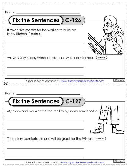 Fix the Sentences C-126 through C-130 (Printable PDF Worksheet)