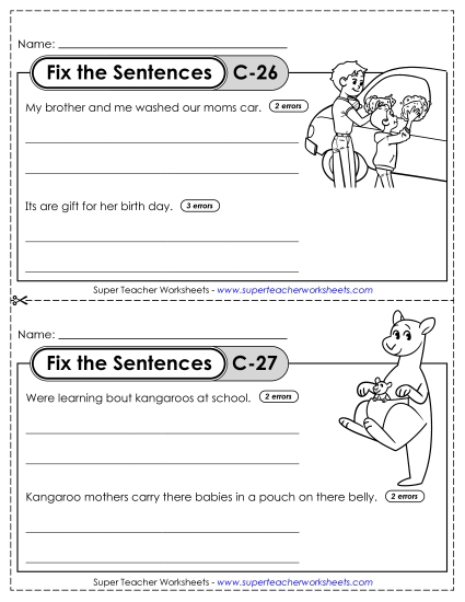 Fix the Sentences C-26 through C-30 (Printable PDF Worksheet)