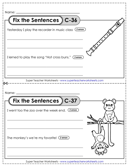 Fix the Sentences C-36 through C-40 (Printable PDF Worksheet)