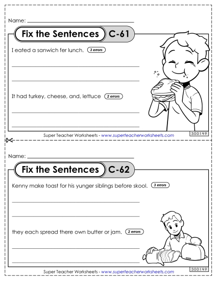 Fix the Sentences C-61 through C-65 (Printable PDF Worksheet)