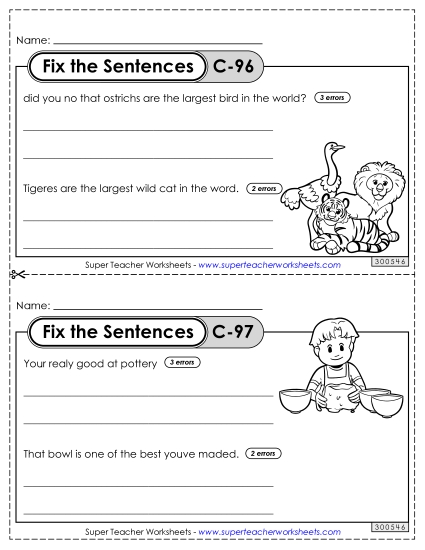 Fix the Sentences C-96 through C-100 (Printable PDF Worksheet)