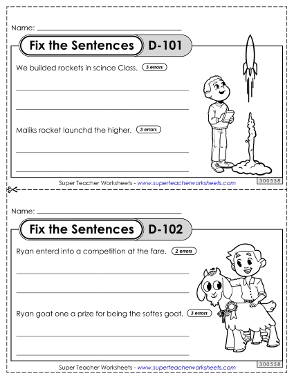 Fix the Sentences D-101 through D-105 (Printable PDF Worksheet)