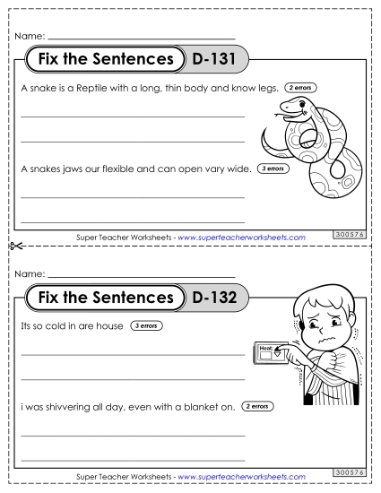 Fix the Sentences D-131 through D-135 (Printable PDF Worksheet)