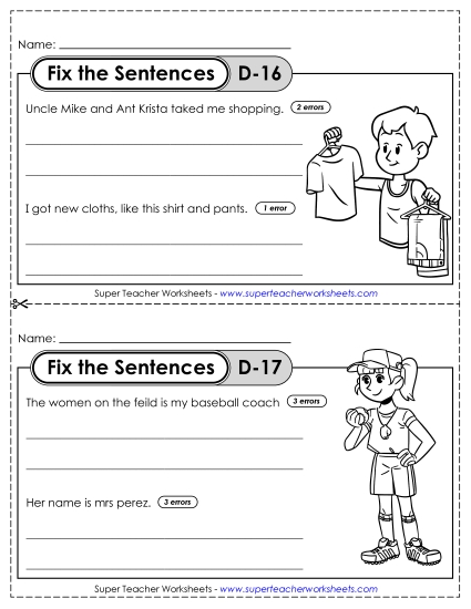 Fix the Sentences D-16 through D-20 (Printable PDF Worksheet)