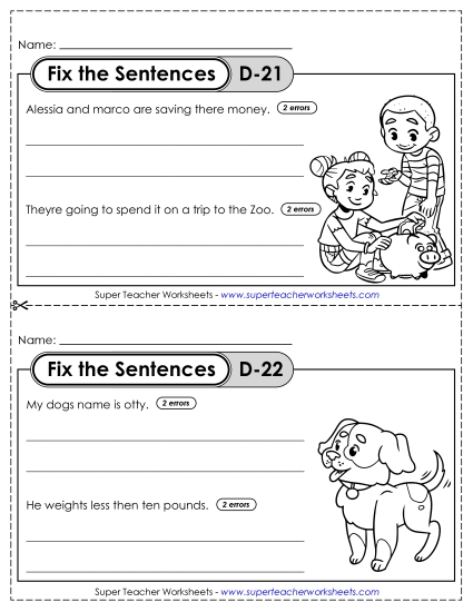 Fix the Sentences D-21 through D-25 (Printable PDF Worksheet)