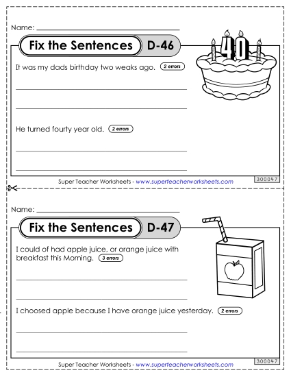 Fix the Sentences D-46 through D-50 (Printable PDF Worksheet)