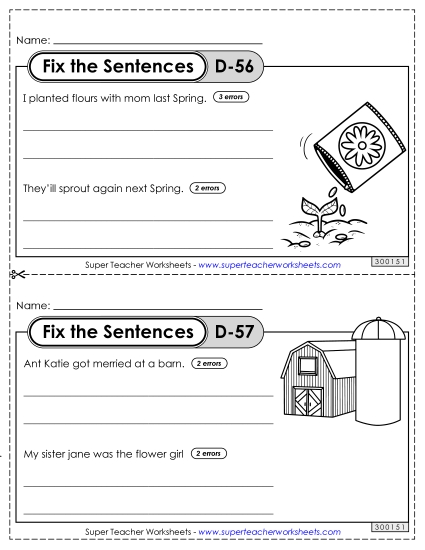 Fix the Sentences D-56 through D-60 (Printable PDF Worksheet)