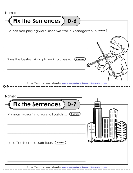 Fix the Sentences D-6 through D-10 (Printable PDF Worksheet)