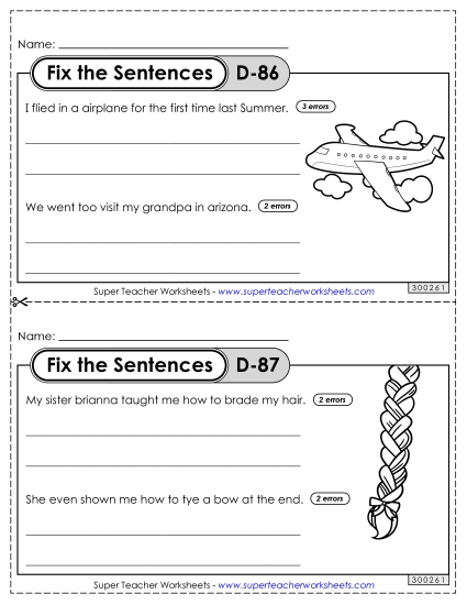 Fix the Sentences D-86 through D-90 (Printable PDF Worksheet)