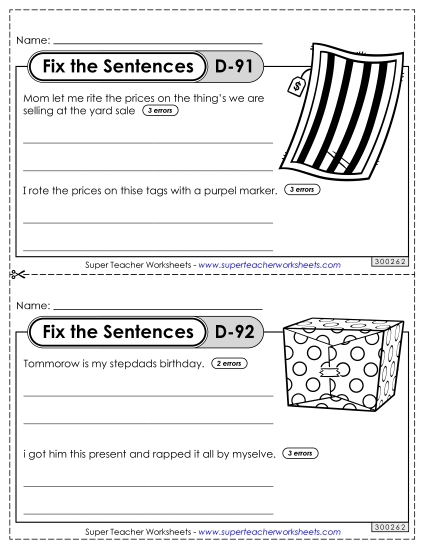 Fix the Sentences D-91 through D-95 (Printable PDF Worksheet)