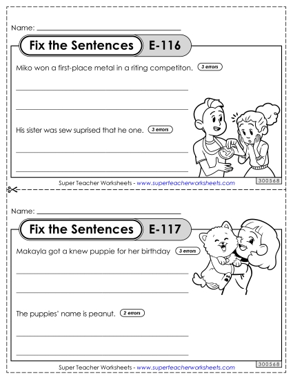 Fix the Sentences E-116 through E-120 (Printable PDF Worksheet)