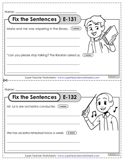 Fix the Sentences E-131 through E-135 (Printable PDF Worksheet)
