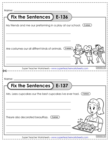 Fix the Sentences E-136 through E-140 (Printable PDF Worksheet)
