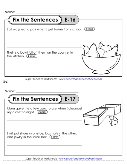Fix the Sentences E-16 through E-20 (Printable PDF Worksheet)