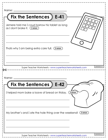 Fix the Sentences E-41 through E-45 (Printable PDF Worksheet)