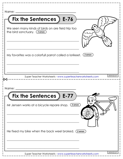 Fix the Sentences E-76 through E-80 (Printable PDF Worksheet)