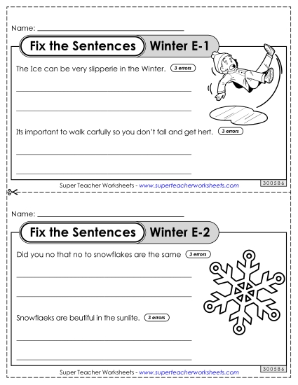 Proofreading - Fix the Sentences: Winter (Level E) (Printable PDF Worksheet)