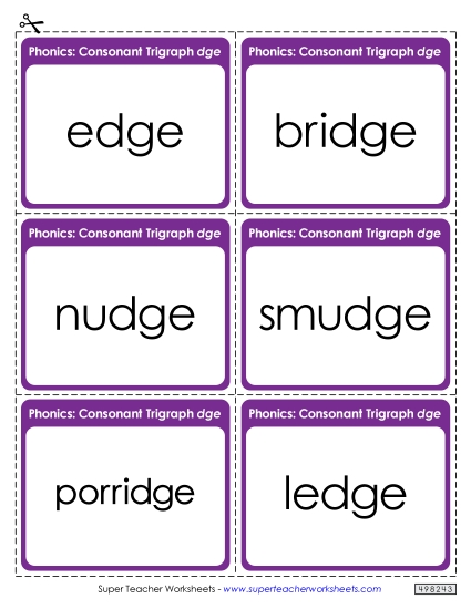 Flashcards, Sliders, and Word Wheels - Flash Cards (-dge Words)  (Printable PDF Worksheet)