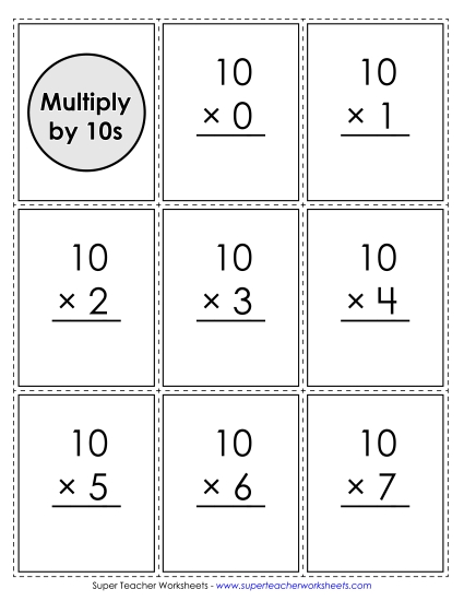 Multiply By 10s Only - Flash Cards: Multiplying by 10s (Printable PDF Worksheet)