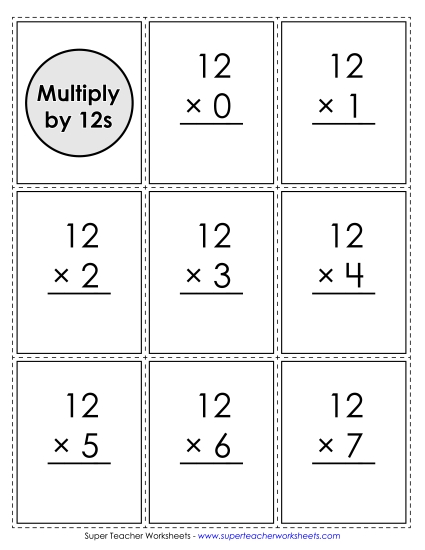 Multiplication by 12s Only - Flash Cards: Multiplying by 12s (Printable PDF Worksheet)