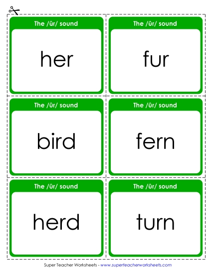 Flash Cards - Flash Cards:  /ûr/ Spelled <i>er</i>, <i>ir</i>, and <i>ur</i> (Printable PDF Worksheet)