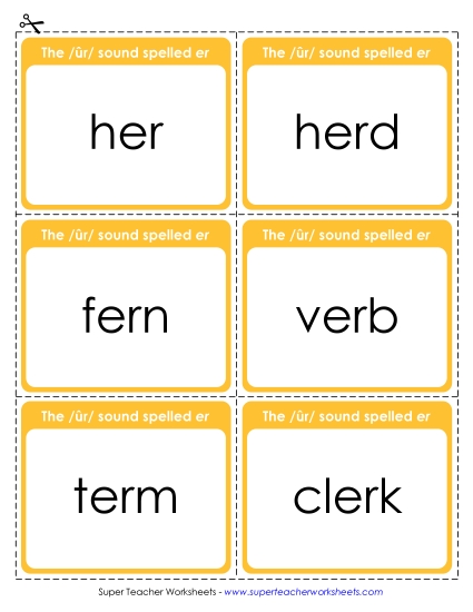 Flash Cards & Word Wheel - Flash Cards:  /ûr/ Spelled <i>er</i> (Printable PDF Worksheet)