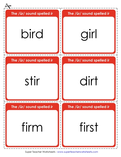 Flash Cards & Word Wheel - Flash Cards:  /ûr/ Spelled <i>ir</i> (Printable PDF Worksheet)