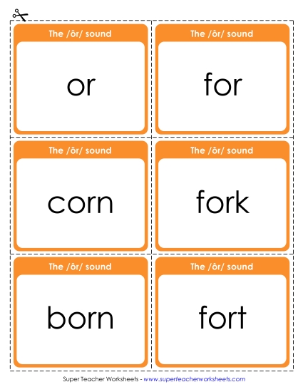 Flash Cards & Word Wheels - Flash Cards:  /ôr/ Spelled <i>or</i> (Printable PDF Worksheet)