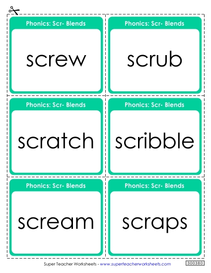 Flashcards, Sliders, and Word Wheels - Flash Cards (Scr- Words) (Printable PDF Worksheet)