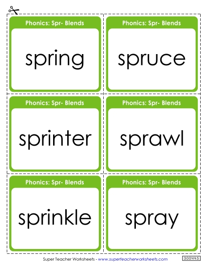 Flashcards, Sliders, and Word Wheels - Flash Cards (Spr- Words) (Printable PDF Worksheet)
