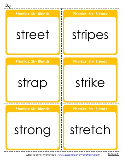 Flashcards, Sliders, and Word Wheels - Flash Cards (Str- Words) (Printable PDF Worksheet)