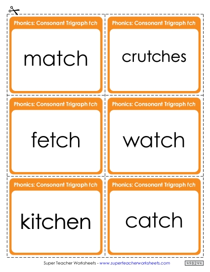 Flashcards, Sliders, and Word Wheels - Flash Cards (-tch Words) (Printable PDF Worksheet)