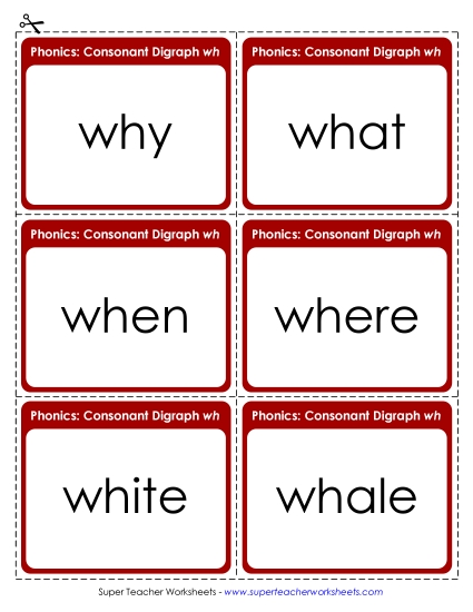 Flashcards, Sliders, and Word Wheels - Flash Cards - WH words (Printable PDF Worksheet)