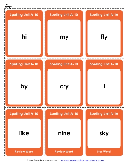 Flashcards, Word Wheel, and Slider - Flashcards (A-10) (Printable PDF Worksheet)