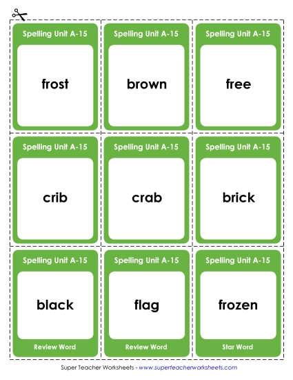 Flashcards, Word Wheel, and Slider - Flashcards (A-15) (Printable PDF Worksheet)