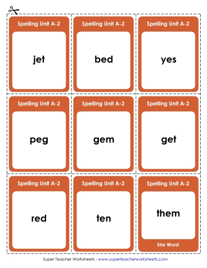 Flashcards, Word Wheel, and Slider - Flashcards (A-2) (Printable PDF Worksheet)
