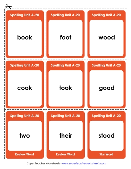 Flashcards, Word Wheel, and Slider - Flashcards (A-20) (Printable PDF Worksheet)