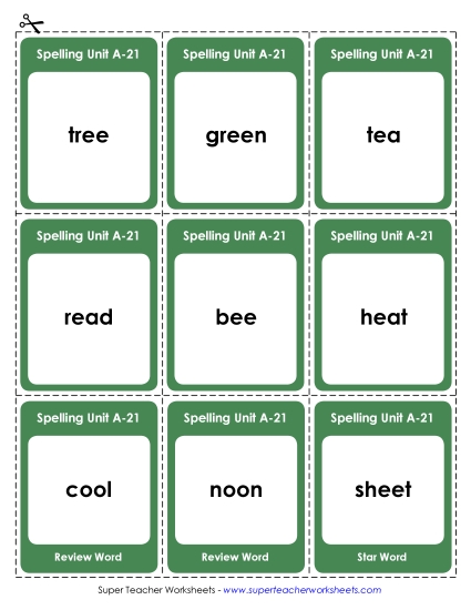 Flashcards, Word Wheel, and Slider - Flashcards (A-21) (Printable PDF Worksheet)