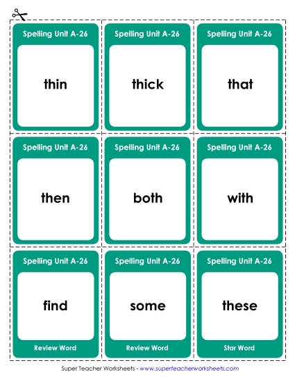 Flashcards, Word Wheel, and Slider - Flashcards (A-26) (Printable PDF Worksheet)