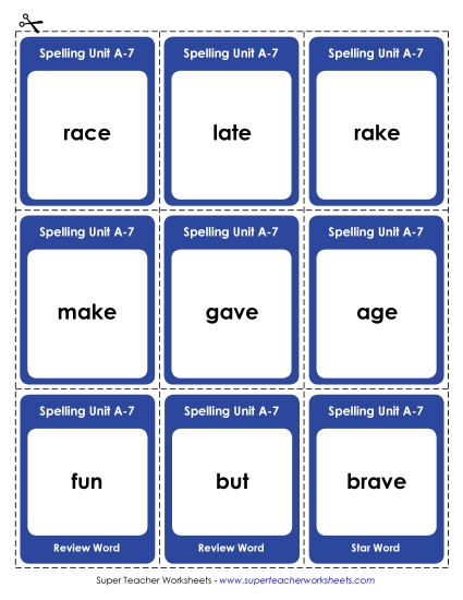 Flashcards, Word Wheel, and Slider - Flashcards (A-7) (Printable PDF Worksheet)
