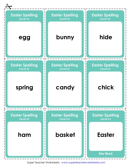 Flashcards, Word Wheel, and Slider - Flashcards (A-Easter)  (Printable PDF Worksheet)