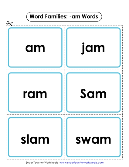Word Slider, Flashcards, and Word Wheel - Flashcards (-am) (Printable PDF Worksheet)