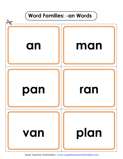 Word Slider, Flashcards, and Word Wheel - Flashcards (-an) (Printable PDF Worksheet)