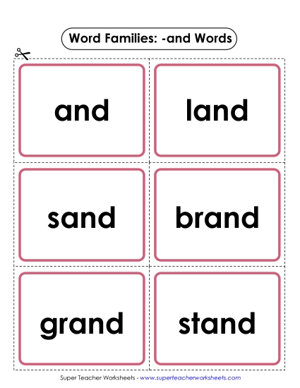 Word Slider, Flashcards, and Word Wheel - Flashcards (-and) (Printable PDF Worksheet)