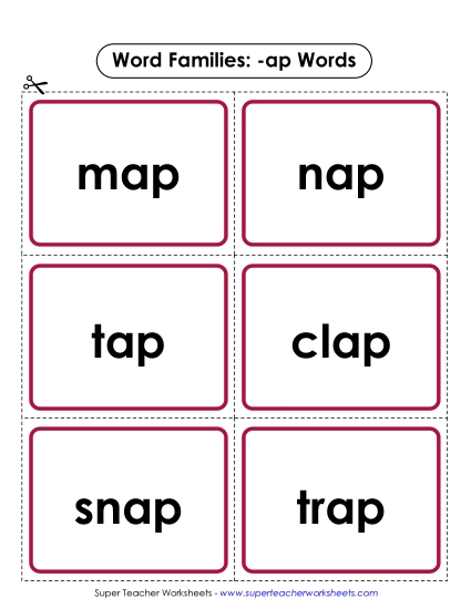 Word Slider, Flashcards, and Word Wheel - Flashcards (-ap) (Printable PDF Worksheet)