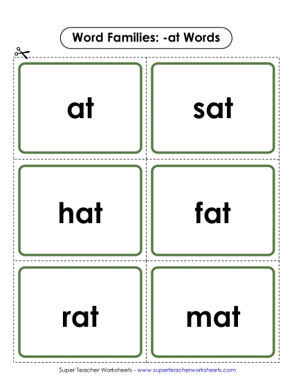 Word Slider, Flashcards, and Word Wheel - Flashcards (-at) (Printable PDF Worksheet)