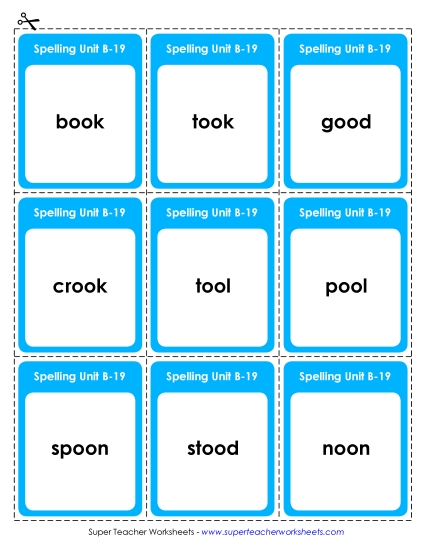 Flashcards, Word Wheel, and Slider - Flashcards (B-19) (Printable PDF Worksheet)