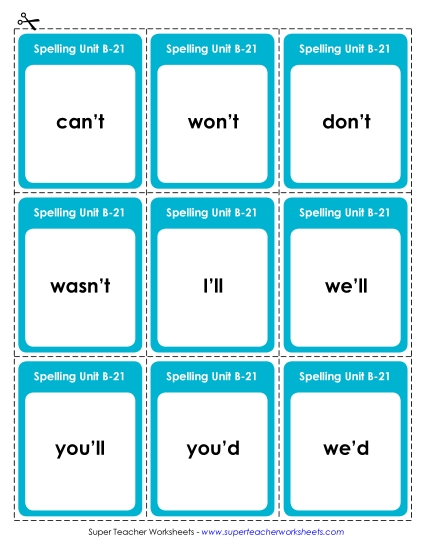Flashcards, Word Wheel, and Slider - Flashcards (B-21) (Printable PDF Worksheet)